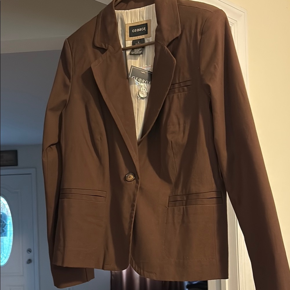 NWT GEORGE Choclate Brown Tailored Blazer with Notched Lapel in Size 8
